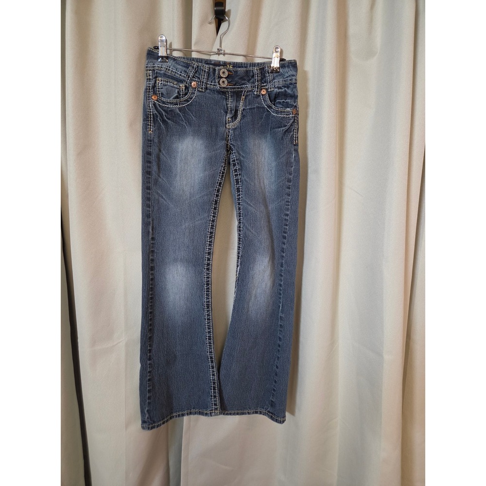 Angels Jeans Womens Size 5 Short Blue Bootcut Low Rise Y2K Contrast Stitch Denim